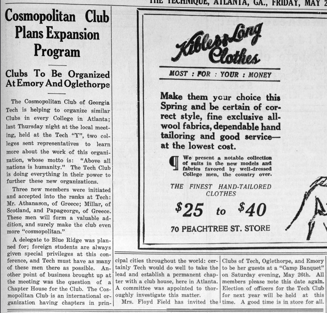 Technique, 1923 - Cosmopolitan Club expansion plans