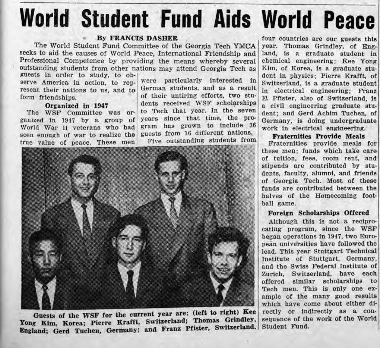 Technique, October 28, 1955 - World Student Fund Aids World Peace